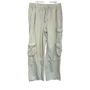Old Navy Mid Rise Wide Leg Cargo Pants Size M Cream Drawstring Utility